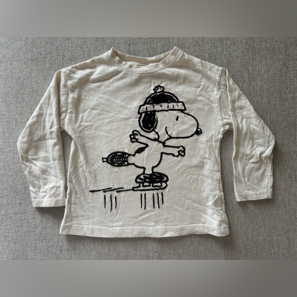 Zara Kids Peanuts Cream Snoopy Skating Long Sleeve Tee 2-3 Years